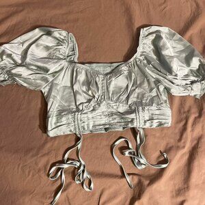 Satin puff sleeve ruched front crop top